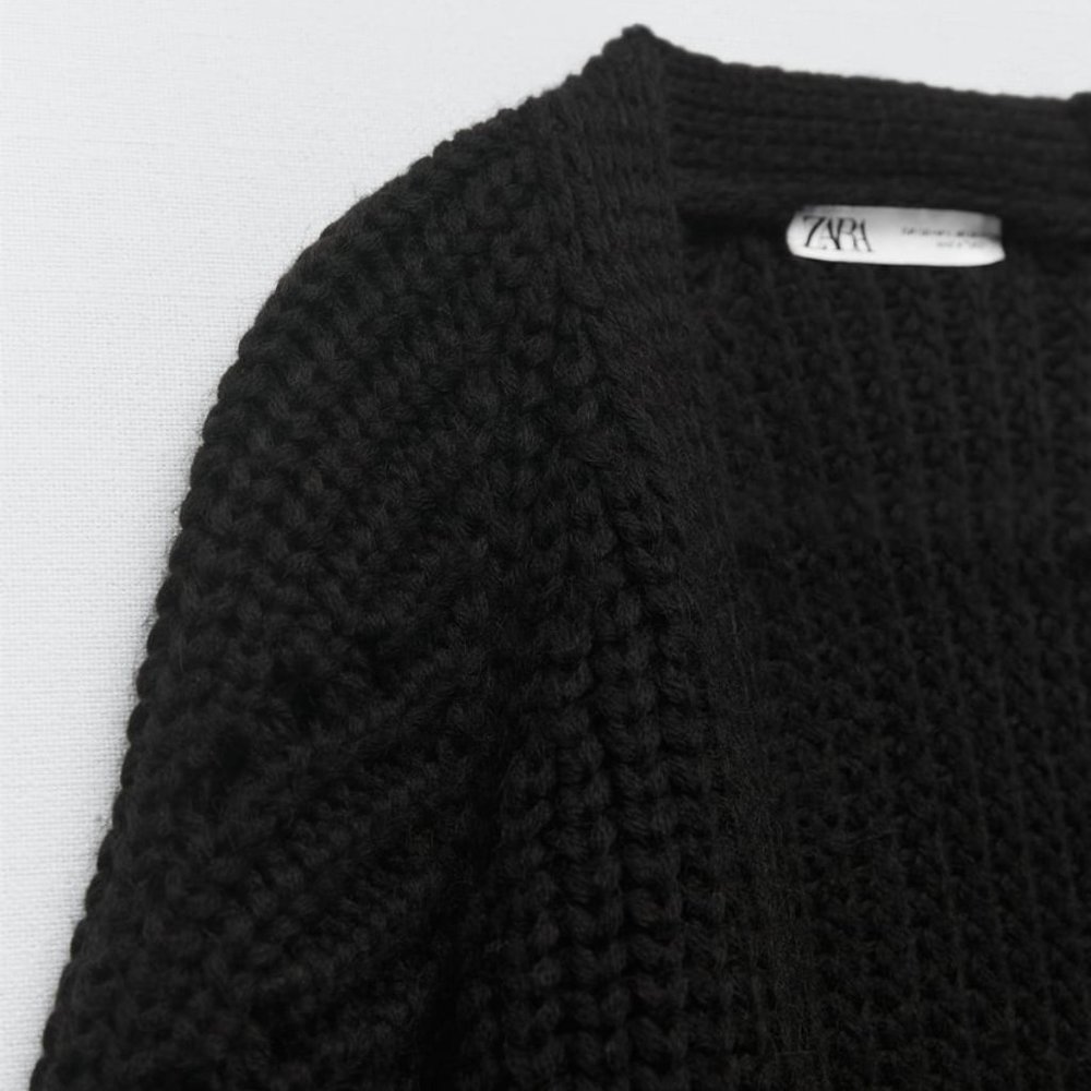 NWT ZARA LONG OPEN FRONT KNIT CARDIGAN TAUPE BROWN - REF. 6771/160 M-L, XS-S - Picture 5 of 5